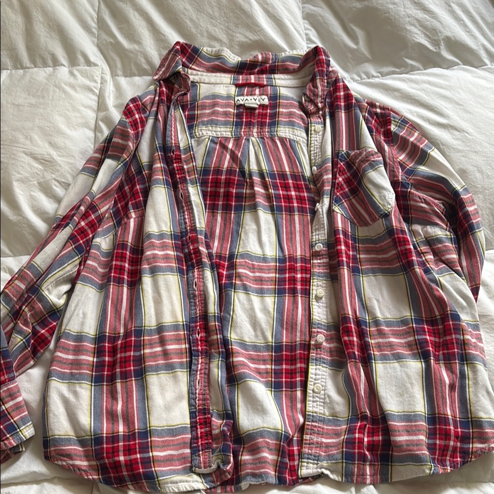 Ava & Viv Red and White Plaid Button Down Shirt